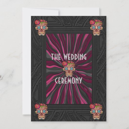 Zuckerschädel aus Schnittholz mit Blütenblättern Einladung (Rückseite)