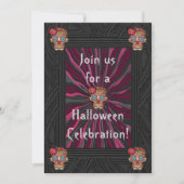 Zuckerschädel aus Schnittholz mit Blütenblättern Einladung (Vorderseite)