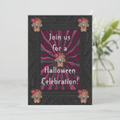 Zuckerschädel aus Schnittholz mit Blütenblättern Einladung (Stehend Vorderseite)