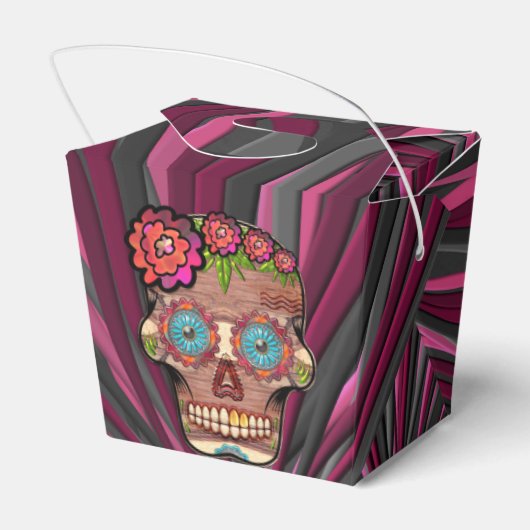 Zuckerschädel aus Schnittholz mit Blütenkrone Geschenkschachtel (Rückseite)