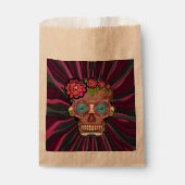 Zuckerschädel aus Schnittholz mit Blütenkrone Geschenktütchen (Vorderseite)