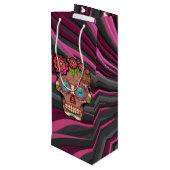 Zuckerschädel aus Schnittholz mit Blütenkrone Geschenktüte Für Weinflaschen (Rückseite Schrägansicht)