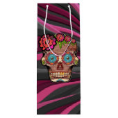 Zuckerschädel aus Schnittholz mit Blütenkrone Geschenktüte Für Weinflaschen (Rückseite)