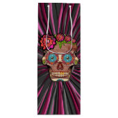 Zuckerschädel aus Schnittholz mit Blütenkrone Geschenktüte Für Weinflaschen (Vorderseite)