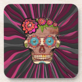 Zuckerschädel aus Schnittholz mit Blütenkrone Getränkeuntersetzer (Vorderseite)