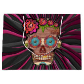 Zuckerschädel aus Schnittholz mit Blütenkrone Große Geschenktüte (Vorderseite)