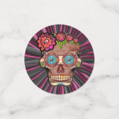 Zuckerschädel aus Schnittholz mit Blütenkrone Konfetti (Klein Vorderseite)