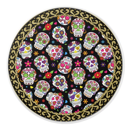 Zuckerschädel Beängstigend und blutig einschüchter Keramikknauf (Vorderseite)