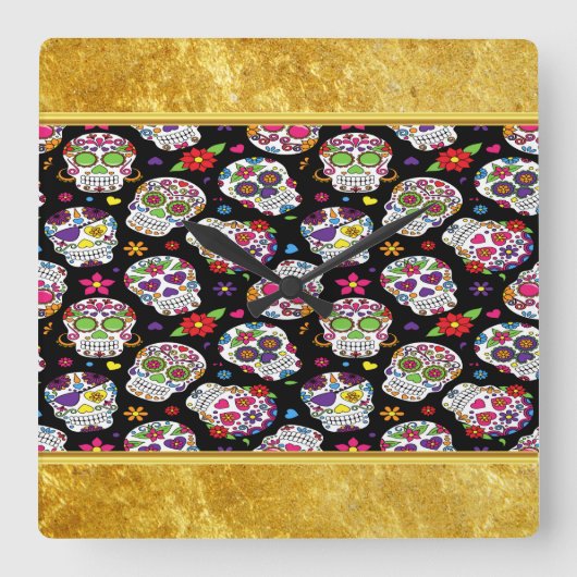 Zuckerschädel Beängstigend und blutig einschüchter Quadratische Wanduhr (Vorderseite)