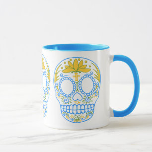 Zuckerschädel-(blau/Gelb) Tasse