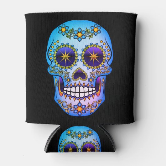 Zuckerschädel Blauer Blütenstaub Dosenkühler (Vorderseite)