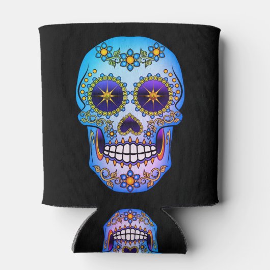 Zuckerschädel Blauer Blütenstaub Dosenkühler (Rückseite)