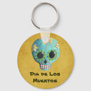 Zuckerschädel Blue Dia de Los Muertos Art Schlüsselanhänger