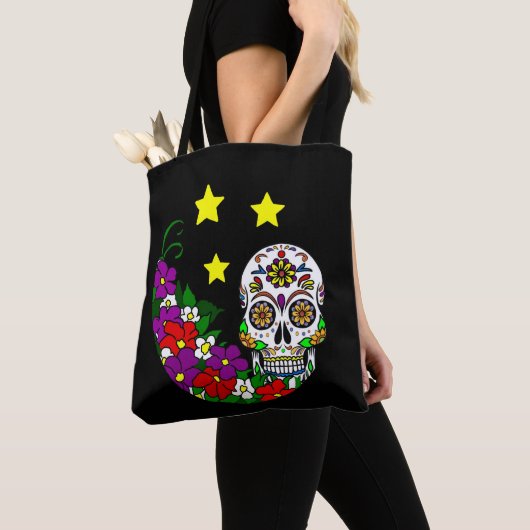 Zuckerschädel, -Blumen und -sterne Tasche (Von Nahem)