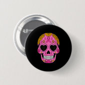 Zuckerschädel-Brustkrebs-Bewusstsein Rosa Band Ca Button (Vorne & Hinten)