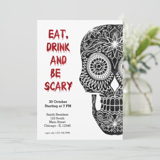 Zuckerschädel Einladung (Stehend Vorderseite)