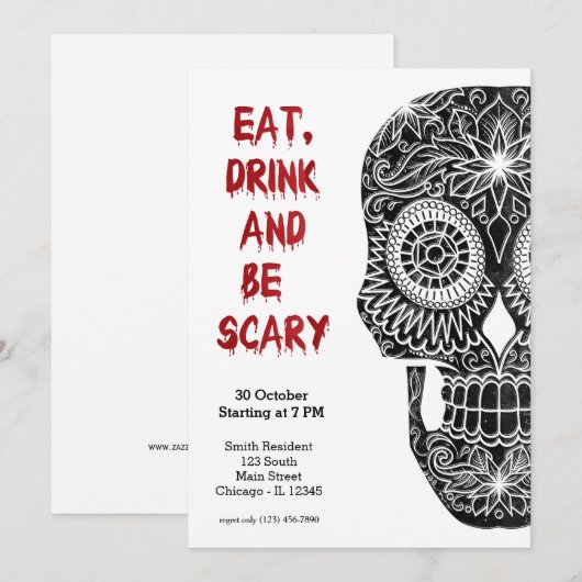 Zuckerschädel Einladung (Vorne/Hinten)