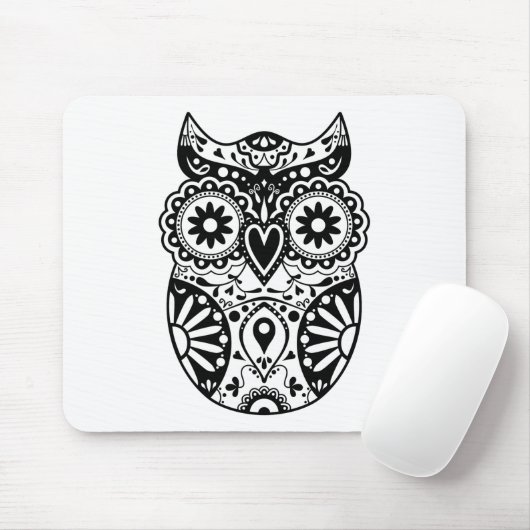 Zuckerschädel-Eulen-Schwarzes u. Weiß Mousepad (Mit Mouse)