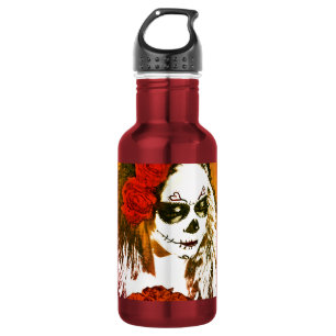 Zuckerschädel-Frau mit Rosen-Kunst Trinkflasche
