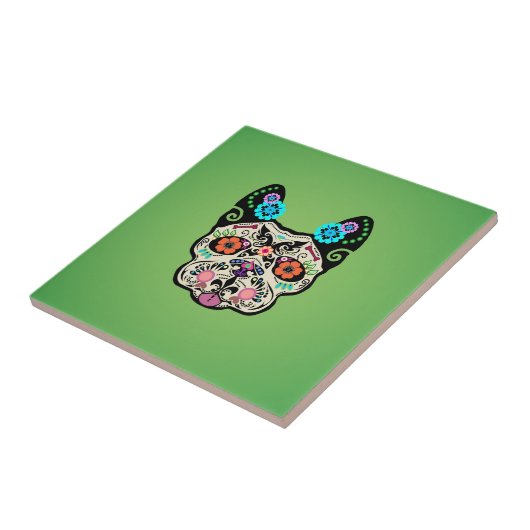 Zuckerschädel Frenchie - Grün Fliese (Seite)