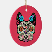Zuckerschädel Frenchie - Rosa Keramikornament (Rechts)