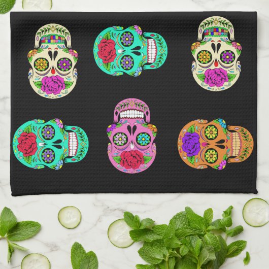 Zuckerschädel Geschirrtuch (Gefaltet)