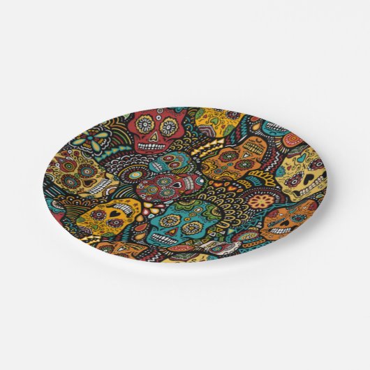 ZUCKERschädel Halloween 7" Party-Teller Pappteller (Schrägansicht)