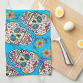 Zuckerschädel-Halloween-Blau Handtuch (Viertel Falte)