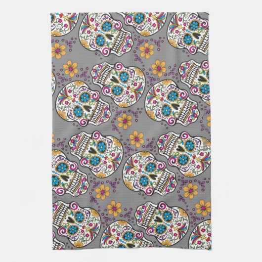 Zuckerschädel-Halloween-Grau Küchentuch (Vertikal)