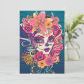 Zuckerschädel in Blume Kronporträt Dankeskarte (Stehend Vorderseite)