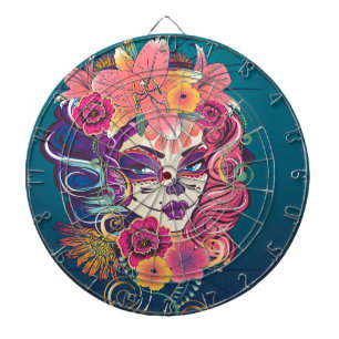 Zuckerschädel in Blume Kronporträt Dartscheibe