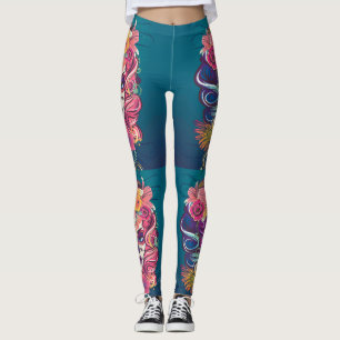 Zuckerschädel in Blume Kronporträt Leggings