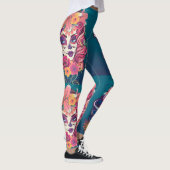 Zuckerschädel in Blume Kronporträt Leggings (Rechts)