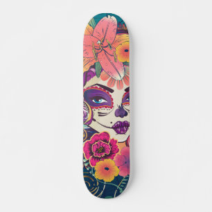 Zuckerschädel in Blume Kronporträt Skateboard