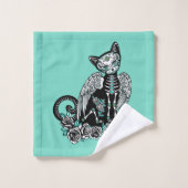 Zuckerschädel-Katze Badhandtuch Set (Waschlappen)