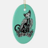 Zuckerschädel-Katze Keramik Ornament (Rechts)