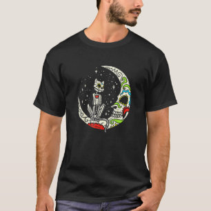 Zuckerschädel-Katze Mond Dia De Los Muertos Hallow T-Shirt