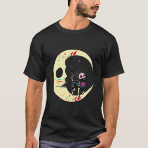 Zuckerschädel-Katze Mond Dia De Los Muertos Mexika T-Shirt