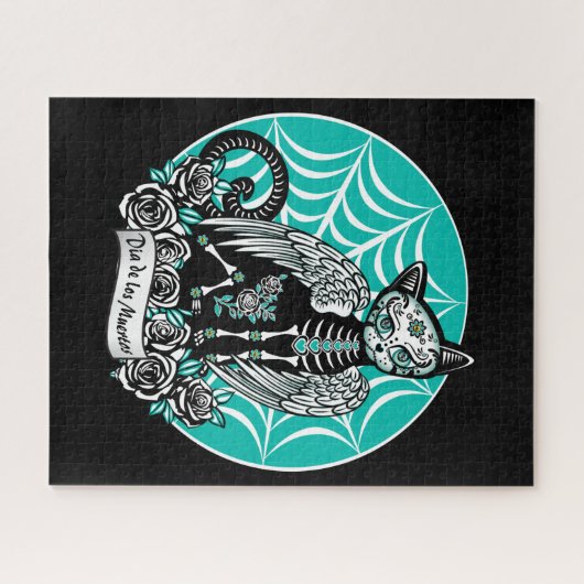 Zuckerschädel-Katze Puzzle (Horizontal)