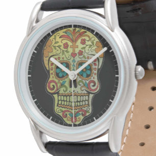 Zuckerschädel-Kunst auf einem Armbanduhr