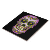 Zuckerschädel-lila Blumen Fliese (Seite)