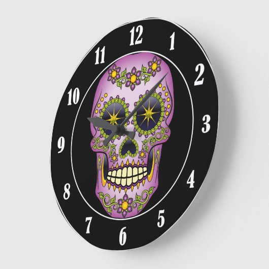 Zuckerschädel Lila Große Wanduhr (Winkel)