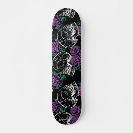 Zuckerschädel Lila Rose | Dark Royal Grunge Glam Skateboard (Vorne)