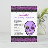 Zuckerschädel Lila und Schwarzer Geburtstag Einlad Einladung (Stehend Vorderseite)