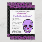 Zuckerschädel Lila und Schwarzer Geburtstag Einlad Einladung (Vorne/Hinten)