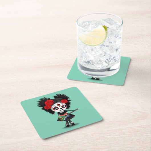 Zuckerschädel-Mädchen, das südafrikanische Rechteckiger Pappuntersetzer (Vor Ort)