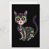 Zuckerschädel mexikanische Katze Halloween des Tot Briefpapier (Vorne/Hinten)