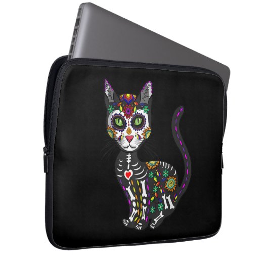 Zuckerschädel mexikanische Katze Halloween des Tot Laptopschutzhülle (Vorne Rechts)
