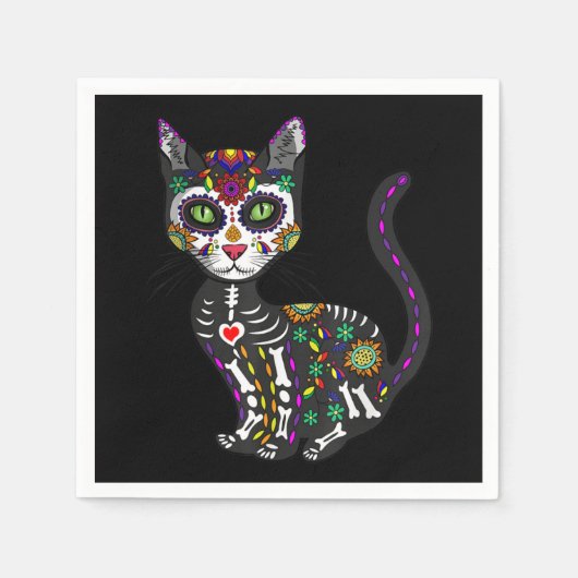 Zuckerschädel mexikanische Katze Halloween des Tot Serviette (Vorderseite)