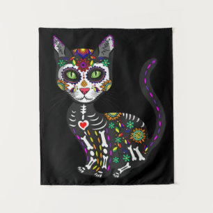 Zuckerschädel mexikanische Katze Halloween des Tot Wandteppich